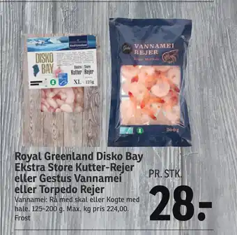 SPAR Royal Greenland Disko Bay Ekstra Store Kutter-Rejer eller Gestus Vannamei eller Torpedo Rejer tilbud