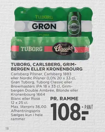 MENY TUBORG, CARLSBERG, GRIMBERGEN ELLER KRONENBOURG tilbud