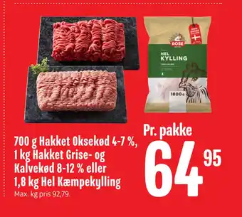 Min Købmand 700 g Hakket Oksekød 4-7 %, 1 kg Hakket Grise- og Kalvekød 8-12 % eller 1,8 kg Hel Kæmpekylling tilbud