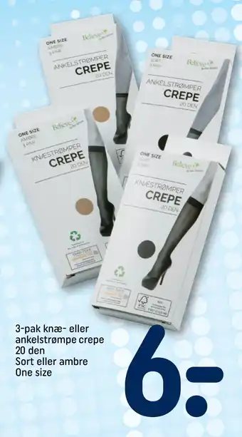 REMA 1000 3-pak knæ- eller ankelstrømpe crepe 20 den Sort eller ambre One size tilbud
