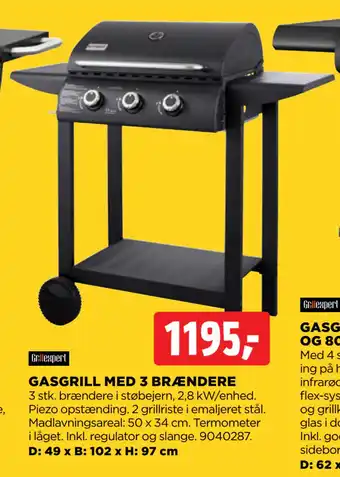 jem & fix GASGRILL MED 3 BRÆNDERE tilbud
