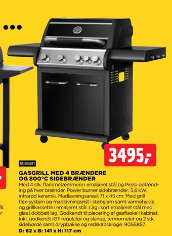 jem & fix GASGRILL MED 4 BRÆNDERE OG 800°C SIDEBRÆNDER tilbud
