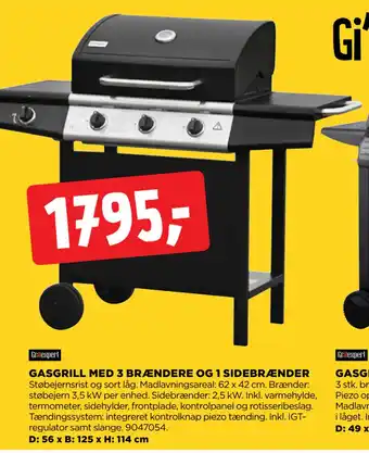 jem & fix GASGRILL MED 3 BRÆNDERE OG 1 SIDEBRÆNDER tilbud