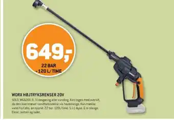 XL-BYG WORX HØJTRYKSRENSER 20V tilbud
