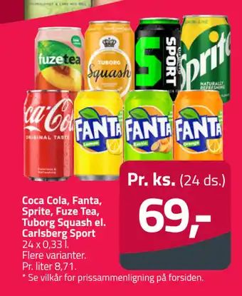 Fleggaard Coca Cola, Fanta, Sprite, Fuze Tea, Tuborg Squash el. Carlsberg Sport tilbud