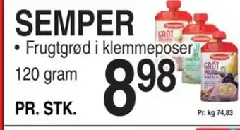 ABC Lavpris SEMPER Frugtgrød i klemmeposer tilbud