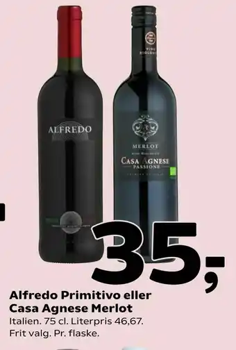 Coop 365 Alfredo Primitivo eller Casa Agnese Merlot tilbud