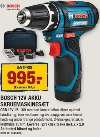 Stark Bosch 12V Akku Skruemaskinesæt GSR 12V-15 tilbud