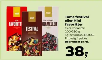 Kvickly Toms festival eller Mini favoritter tilbud