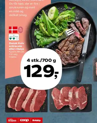 SuperBrugsen Dansk Kalv entrecote eller ribeye tilbud