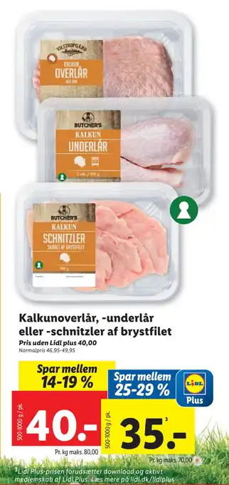 Lidl Kalkun overlår, -underlår eller -schnitzler af brystfilet tilbud