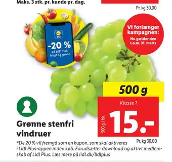 Lidl Grønne stenfri vindruer tilbud