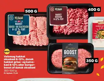 Netto Velsmag hakket oksekød 8-12%, dansk hakket grise- og kalvekød 8-12% eller burgerboost af dansk oksekød tilbud
