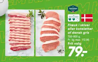 Bilka Flæsk i skiver eller koteletter af dansk gris tilbud