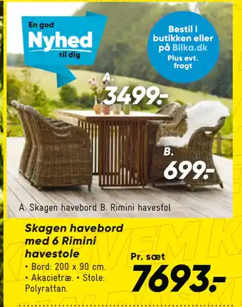 Bilka Skagen havebord med 6 Rimini havestole tilbud