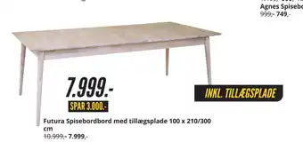 My Home Futura Spisebordbord med tillægsplade 100 x 210/300 cm tilbud