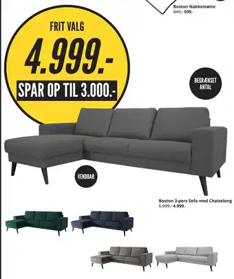 My Home Boston 3-pers Sofa med Chaiselong tilbud
