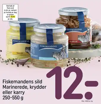 REMA 1000 Fiskemandens sild Marinerede, krydder eller karry 250-550 g tilbud