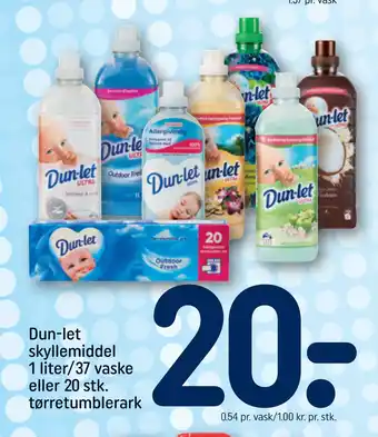 REMA 1000 Dun-let skyllemiddel 1 liter/37 vaske eller 20 stk. tørretumblerark tilbud