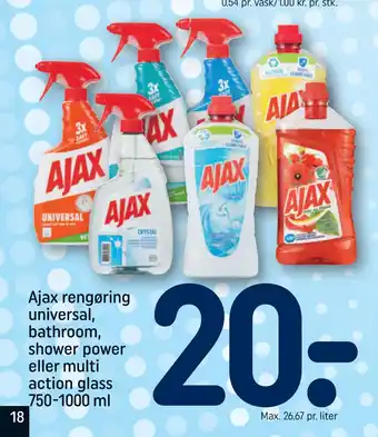 REMA 1000 Ajax rengøring universal, bathroom, shower power eller multi action glass 750-1000 ml tilbud