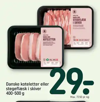 REMA 1000 Danske koteletter eller stegeflæsk i skiver 400-500 g tilbud
