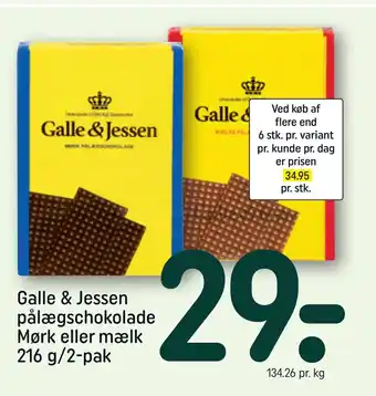 REMA 1000 Galle & Jessen pålægschokolade Mørk eller mælk 216 g/2-pak tilbud