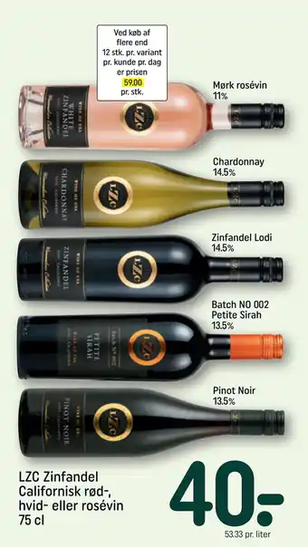 REMA 1000 LZC Zinfandel Californisk rød-, hvid- eller rosévin 75 cl tilbud