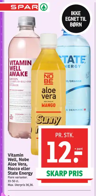 SPAR Vitamin Well, Nobe Aloe Vera, Nocco eller State Energy tilbud