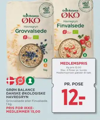 MENY GRØN BALANCE DANSKE ØKOLOGISKE HAVREGRYN tilbud