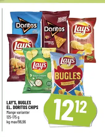 Løvbjerg LAY’S, BUGLES EL. DORITOS CHIPS tilbud