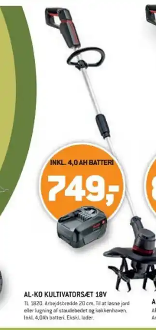 XL-BYG AL-KO KULTIVATORSÆT 18V tilbud