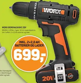 XL-BYG WORX BOREMASKINE 20V tilbud
