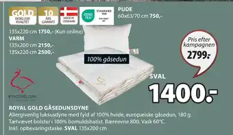 JYSK ROYAL GOLD GÅSEDUNSDYNE tilbud