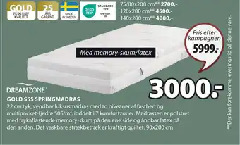 JYSK GOLD S55 SPRINGMADRAS tilbud