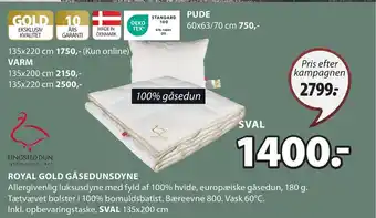 JYSK ROYAL GOLD GÅSEDUNSDYNE tilbud