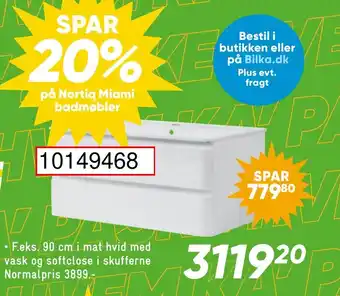 F.eks. 90 cm i mat hvid med vask og softclose i skufferne