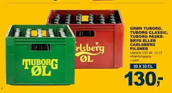 Let-Køb GRØN TUBORG, TUBORG CLASSIC, TUBORG PÅSKEBRYG ELLER CARLSBERG PILSNER tilbud