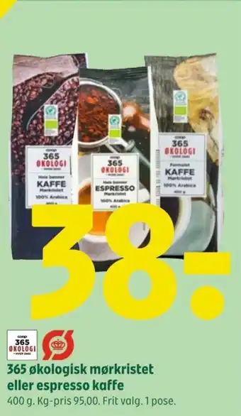 Coop 365 365 økologisk mørkristet eller espresso kaffe tilbud