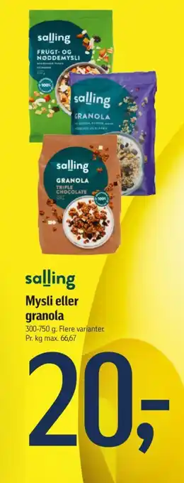 Føtex Mysli eller granola tilbud