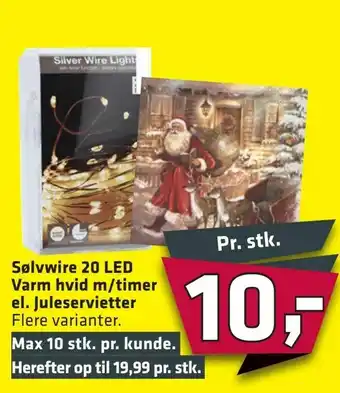 Fleggaard Sølvwire 20 LED Varm hvid m/timer el. Juleservietter tilbud