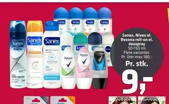 Fleggaard Sanex, Nivea el. Rexona roll-on el. deospray tilbud