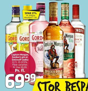 Fleggaard Captain Morgan, Gordon's gin el. Smirnoff vodka tilbud