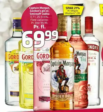 Fleggaard Captain Morgan, Gordon's gin el. Smirnoff vodka tilbud