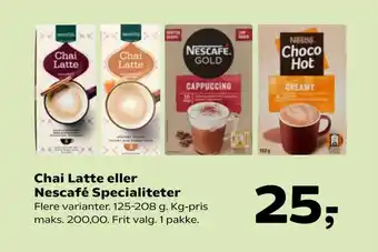 Kvickly Chai Latte eller Nescafé Specialiteter tilbud