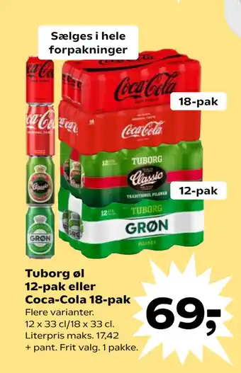 SuperBrugsen Tuborg øl 12-pak eller Coca-Cola 18-pak tilbud