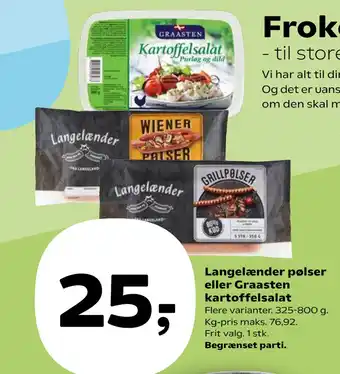 SuperBrugsen Langelænder pølser eller Graasten kartoffelsalat tilbud