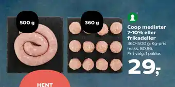 SuperBrugsen Coop medister 7-10% eller frikadeller tilbud