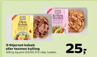 SuperBrugsen 3-Stjernet kebab eller texmex kylling tilbud