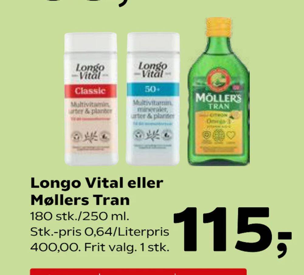 Longo Vital eller Møllers Tran tilbud hos SuperBrugsen