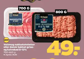 Netto Velsmag nakkekoteletter eller dansk hakket grise- og kalvekød 8-12% tilbud